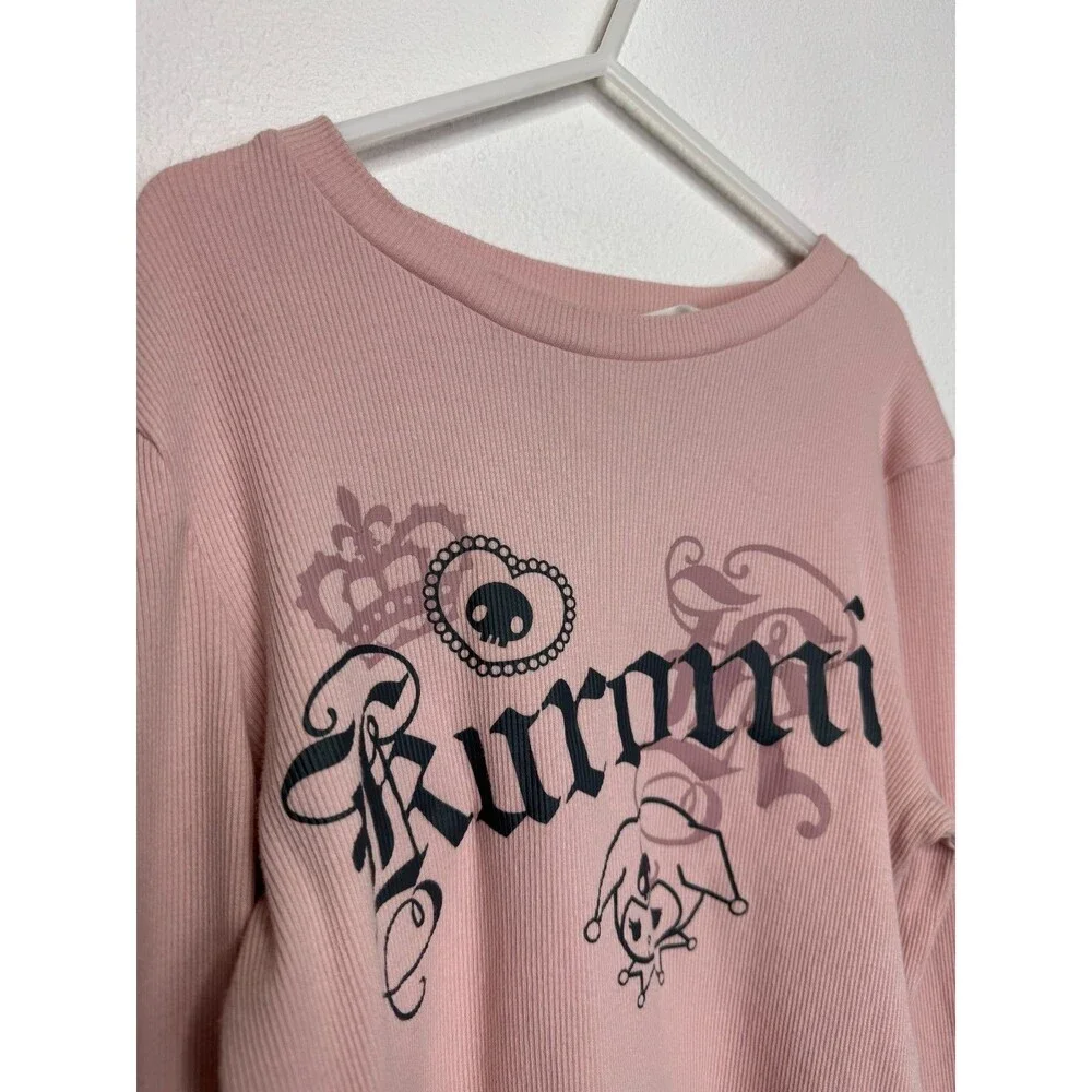 H&M Girls 14 Kuromi Jersey Top Pink Ribbed Long Sleeve Round Neck Slim Fit